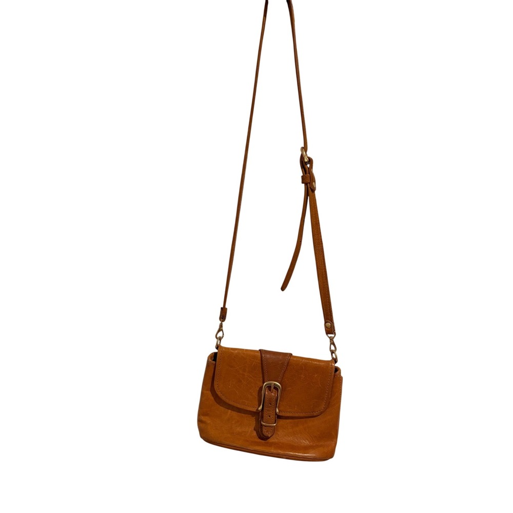 FOUNT Leather Crossbody Flap Buckle Bag Tan Cognac Small Shoulder Purse